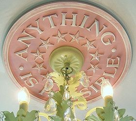 ceiling medallions for children s rooms, home decor, Ceiling Medallion in Anything Is Possible design by Marie Ricci Shown in distressed pink 18 diameter with 3 25 opening for wires Accepts 6 canopy 145