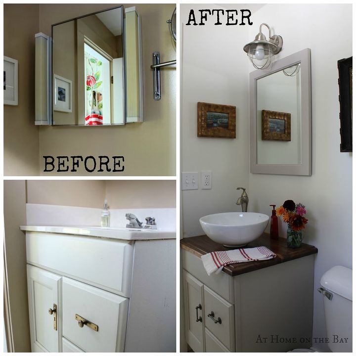 bathroom update on a 500 budget, bathroom ideas, home decor, The existing vanity was used to save money but updated with paint and new drawer pulls