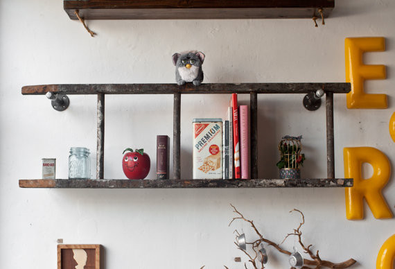6 new uses for an old ladder, home decor, repurposing upcycling, Create extra shelving Sometimes to reuse something in a new way all you need to do is look at it from a different angle Take any standard wooden ladder and flip it horizontally Boom Instant shelf space
