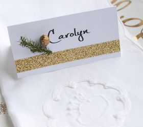 quick easy glitter tape place cards, crafts, seasonal holiday decor, Type out names in Word using a pretty font Cut your cardstock into a 3 x 3 square