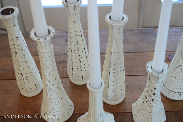 creating distressed candlesticks from glass bud vases, crafts