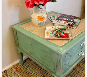 beach cottage inspired side table, painted furniture, shabby chic, After side view