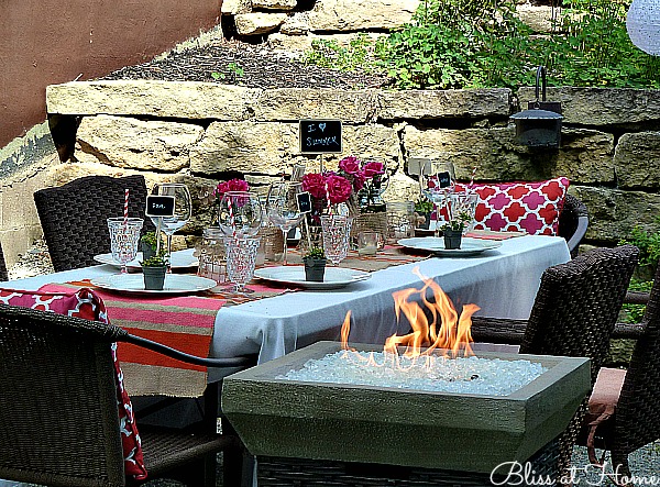 details for a perfect summer dinner party, chalkboard paint, crafts, mason jars, outdoor living, Gas fire pit from Lowes