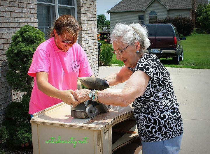 come on over and see the reveal of my sister buffet makeover diy furniturerevival, my Momma getting into the action she helped over 40 years ago Now she wanted to help again