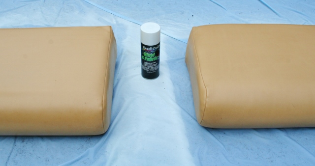 spray painting vinyl cushions, painted furniture, I used white Dupli Color Vinyl and Fabric spray paint