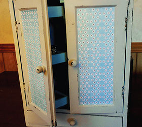 goodwill find turned romantic jewelry armoire, cleaning tips, chippy antique white over black with romantic paper inlays