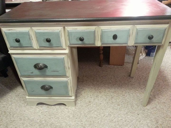 desk renovation, painted furniture, Finished