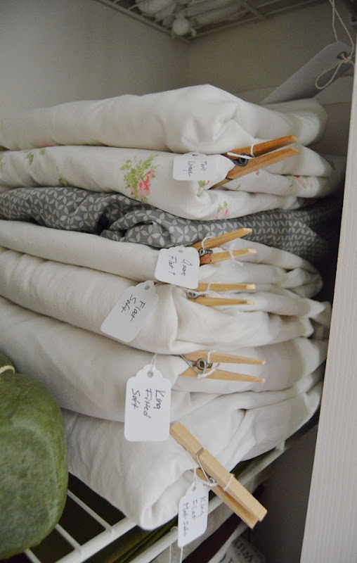 tackling the pillowcases one clothespin at a time, cleaning tips, closet, organizing, linens linen closet amy renea a nest for all seasons clothespins tags organize closet pillowcases sheets