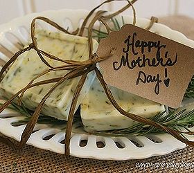 homemade rosemary citrus goats milk soap, crafts, I added a few bars to a white dish on a bed of fresh rosemary tied it with raffia and added a stamped gift tag from brown craft paper This makes a wonderful Mother s Day present