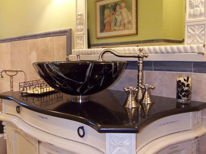 secondary baths can have style too, bathroom ideas, home decor, I m ready for my closeup Marble Vessel Sink