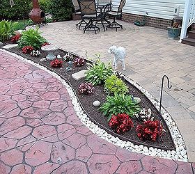 garden mulch beds mulch washing away drainage solution for patio, decks, landscape, outdoor living, patio, pool designs, After added metal edging and rocks to keep mulch from washing away