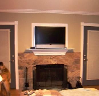 crown molding and fireplace, bad picture but good result on fireplace renovation