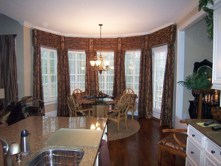 my client wanted window treatments in the eating area she wanted drapes to stop the, doors, home decor, reupholster, window treatments, windows, Color added and problem solved The window treatment did not interfere with the doors function