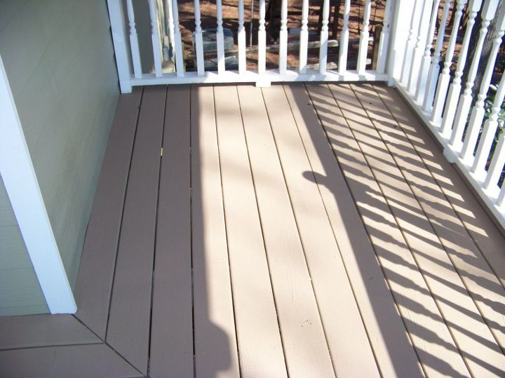 deck coating project with cemetitious paint blend coating fills in checked wood, decks, flooring, outdoor living, painting, After a coat or two of Deck it