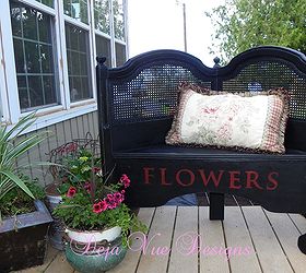 headboard turned garden bench, outdoor furniture, outdoor living, painted furniture, repurposing upcycling, By cutting the headboard in half and using some scrap plywood for the bench this headboard got a new life as a garden bench