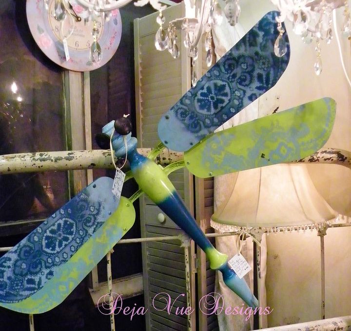 tutorial on my dragonflies and lace painting technique, crafts, One of my dragonflies made from a table leg and ceiling fan blades