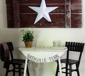 farmhouse style with a cotton seed sack inspired table, painted furniture, Breakfast nook at The Shabby Creek Cottage