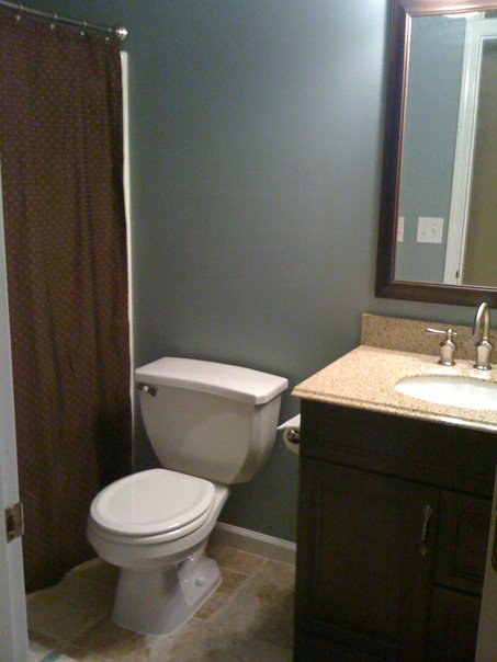 guest bathroom renovation, bathroom, remodeling, Hung mirror and added light fixture All Done
