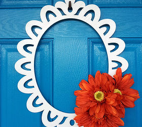 i love color and nothing says fun like a bright blue front door, doors, flowers, Orange Daisy Wreath