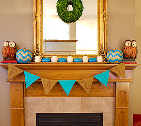 easy turquoise fall mantel, seasonal holiday decor, Turquoise Fall Mantel