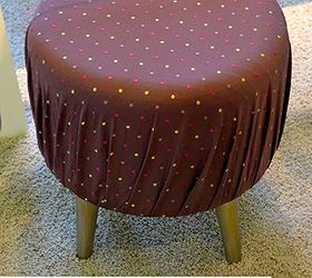 pleated fabric covered stool, painted furniture, reupholster, Pleated Fabric covered stool