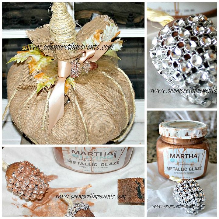 burlap pumpkin and bling acorns, crafts, seasonal holiday decor, Using Bling on a roll metallic paint vase filler potpourri to create acorns