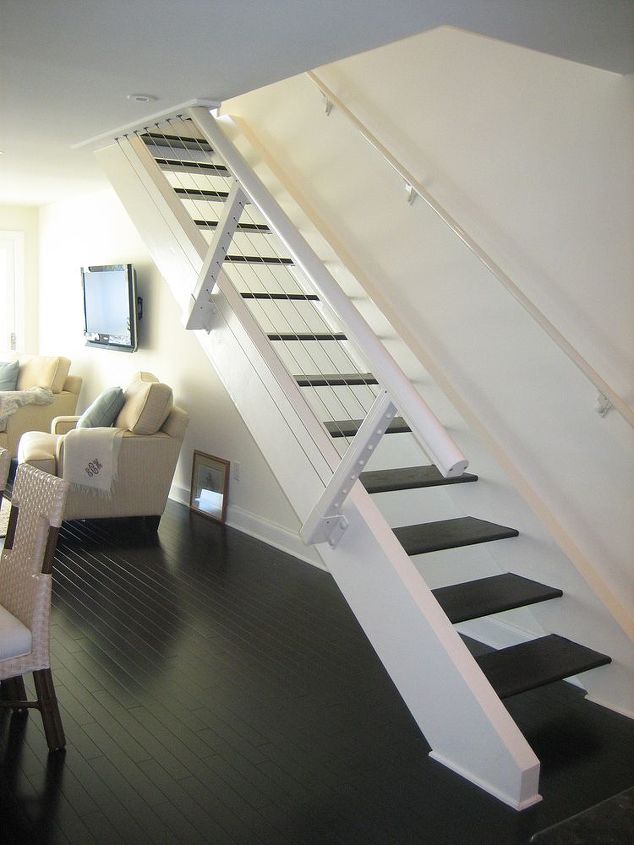 this is a before picture of the same condo stairs were reversed, home decor, stairs, Ships Stair at Beach Condo Renovation