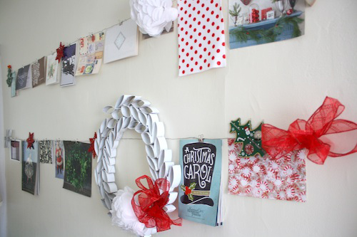 diy hanging collage christmas style, crafts, seasonal holiday decor, wreaths, Make your own Christmas collage with just picture hanging wire nails and your favorite postcards papers and other bits and pieces