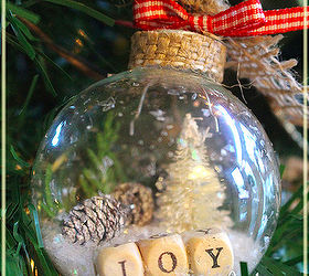 diy rustic country shaker ornaments, christmas decorations, crafts, seasonal holiday decor, Bottle Brush trees can be purchased or made fit inside with a dollop of hot glue Tie off with burlap ribbon and hang