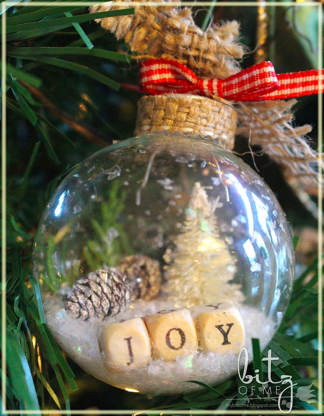 diy rustic country shaker ornaments, christmas decorations, crafts, seasonal holiday decor, Bottle Brush trees can be purchased or made fit inside with a dollop of hot glue Tie off with burlap ribbon and hang