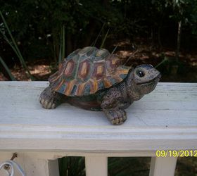 part 2 garden figurine makeover, gardening, LAST BUT NOT LEAST this was the first of the turtles I repainted He s probably the most realistic but who cares