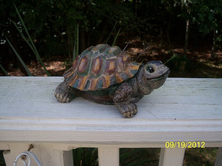 part 2 garden figurine makeover, gardening, LAST BUT NOT LEAST this was the first of the turtles I repainted He s probably the most realistic but who cares