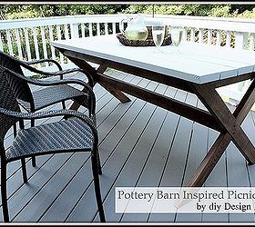 pottery barn inspired picnic table, outdoor furniture, outdoor living, painted furniture, Finished table on the deck