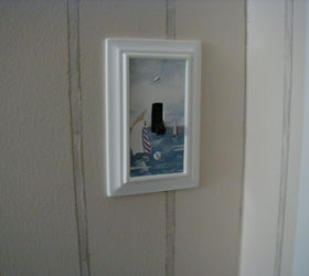 50s bathroom budget facelift, bathroom ideas, home decor, I love these picture frame switch plates I framed a bit of the border and the switch is now white to match no more ugly brown flipper You can see my faux bead board better here