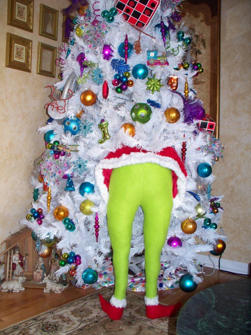 diy grinch holiday decor, Hose batting a santa suit