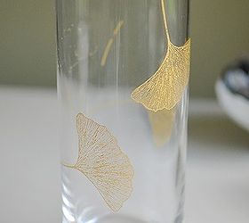 spicing up old decor pieces from the basement with silkscreens and glass paint, crafts, Ginko Leaf Vase falldecor marthastewart glasspainting crafty craft fall autumnhttp www anestforallseasons com 2012 09 gathered fall crafts html