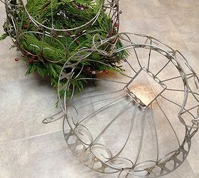 turn old hanging baskets into outdoor luminaires, electrical, repurposing upcycling, seasonal holiday decor, Up cycle old wire planter frames into pretty winter hanging baskets