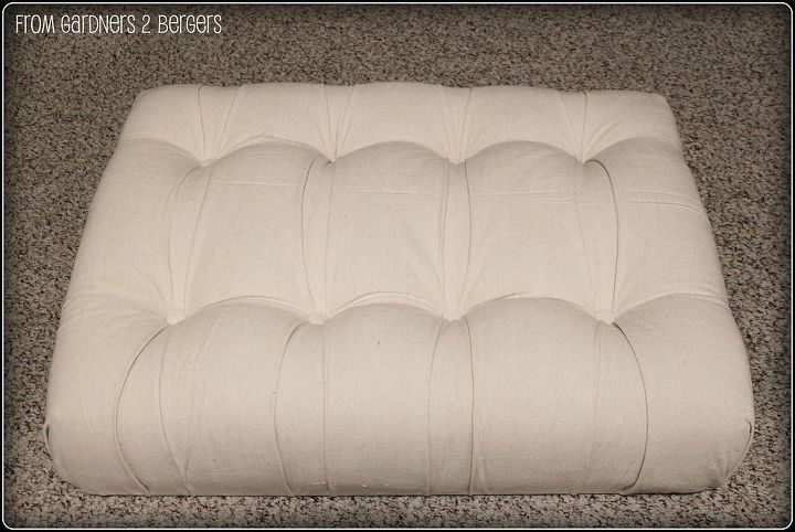 ballard ottoman knock off outdated ottoman rehab w drop cloth tufting tutorial, painted furniture, reupholster, What the tufts look like before ironing