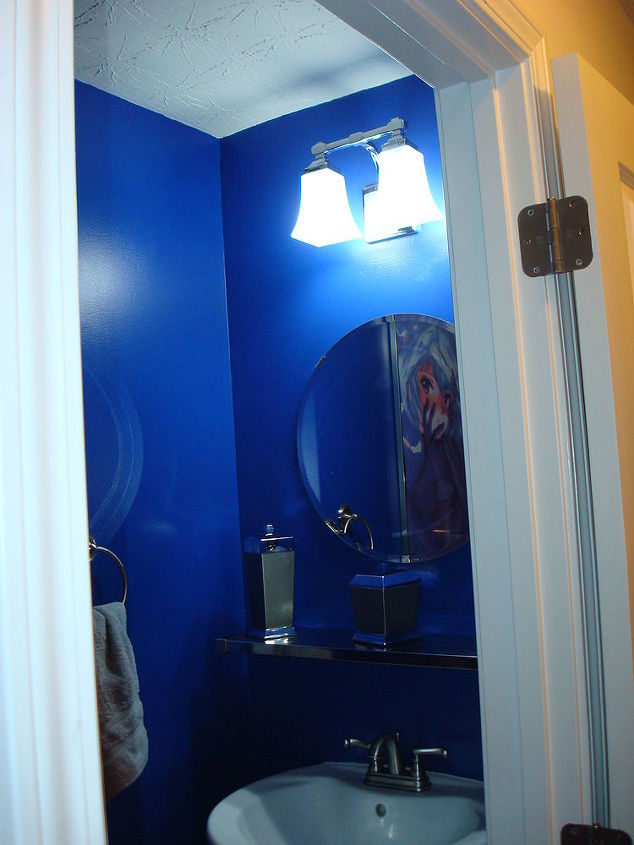 half bath remodel, bathroom ideas, home improvement, After pedestal sink shelf mirror and new light fixture