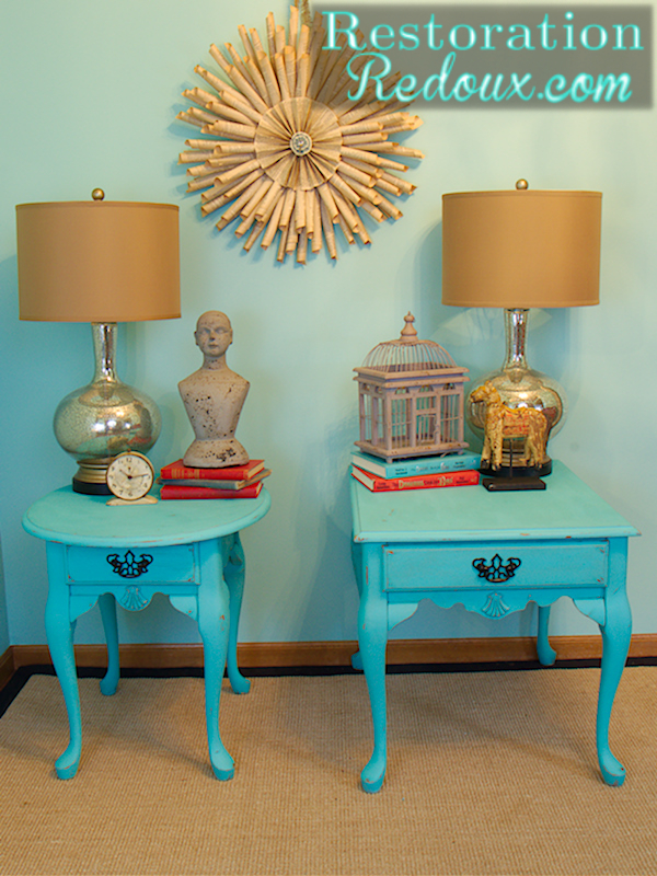 turquoise nightstand makeover times two, painted furniture