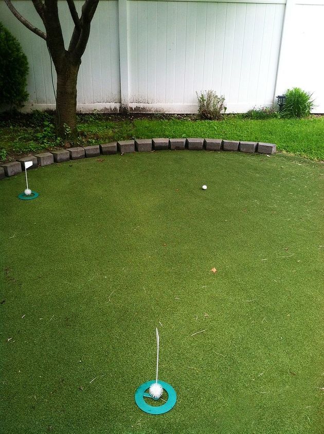 diy backyard golf green my dad s gift to himself for father s day, Border stones