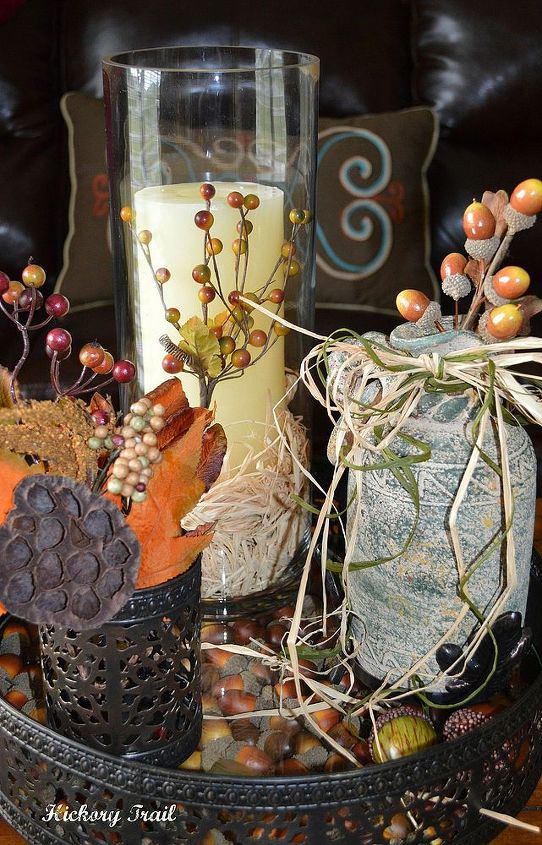 fall decor, seasonal holiday d cor, wreaths, added acorns to the bottom of my tray topped with fall embellishments