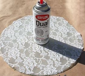 a lacy table, painted furniture, Then I sprayed 3 light coats of Krylon spray paint onto the lace