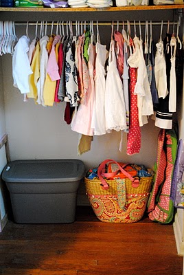 organize kids closets once and for all, closet, organizing, Every time you remove a piece of clothing move the hanger to one side so you always have empty hangers grouped together I also keep the next size up clothing in a bin in the closet so they re ready when seasons change
