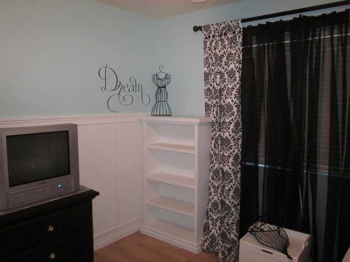 my 5 year olds bedroom remoldel, bedroom ideas, painted furniture, woodworking projects, Painted all of her baby furniture to give it a more grown up look New curtains and wall vinyl art Stampin Up