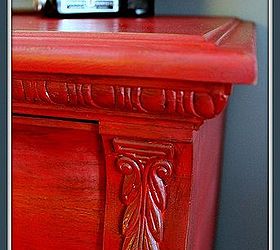 come see this firecracker of a makeover on this nightstand, bedroom ideas, home decor, painted furniture, I love how the red gives a nice punch to all the details on this nightstand