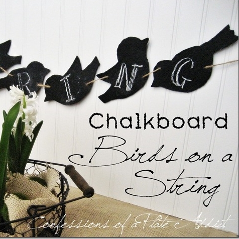 more fun projects with chalkboard paint, chalkboard paint, crafts, wreaths, Chalkboard birds on string spell seasonal messages