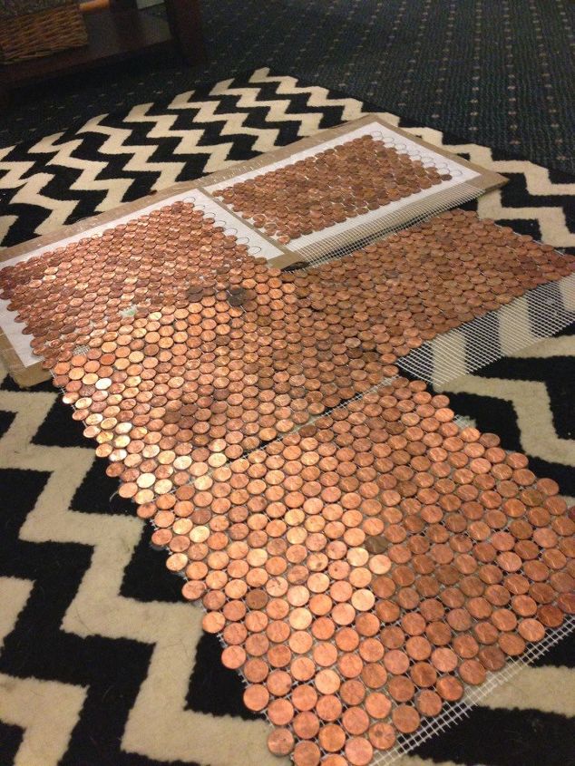 make a floor out of real pennies, flooring, tile flooring, tiling, here are a few squares laid out together Beautiful