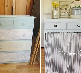 diy farmhouse style kitchen cabinet, diy, home decor, kitchen cabinets, kitchen design, painted furniture, repurposing upcycling, After cute camouflage for the garbage can and some extra counter space as well