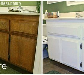 repainting bathroom cabinets quick and easy, bathroom ideas, kitchen cabinets, painting, Before and After bathroom cabinet repaint